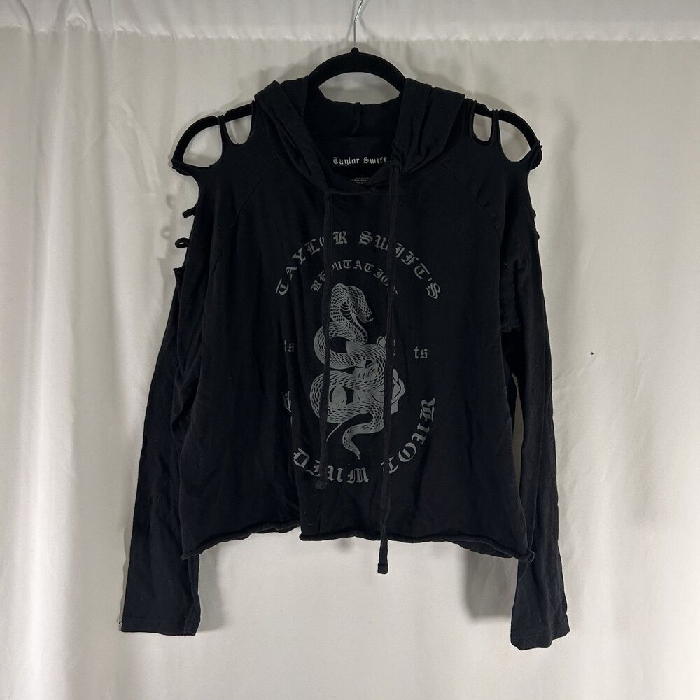 Taylor Swift Reputation Stadium Tour Hoodie Womens Small Black Shoulder Cut Out